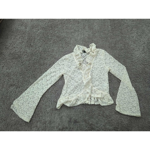 wild fable Sweaters - Wild Fable Cardigan Womens S Lace Ruffle Flare Sheere See Thru Retro Boho Y2k